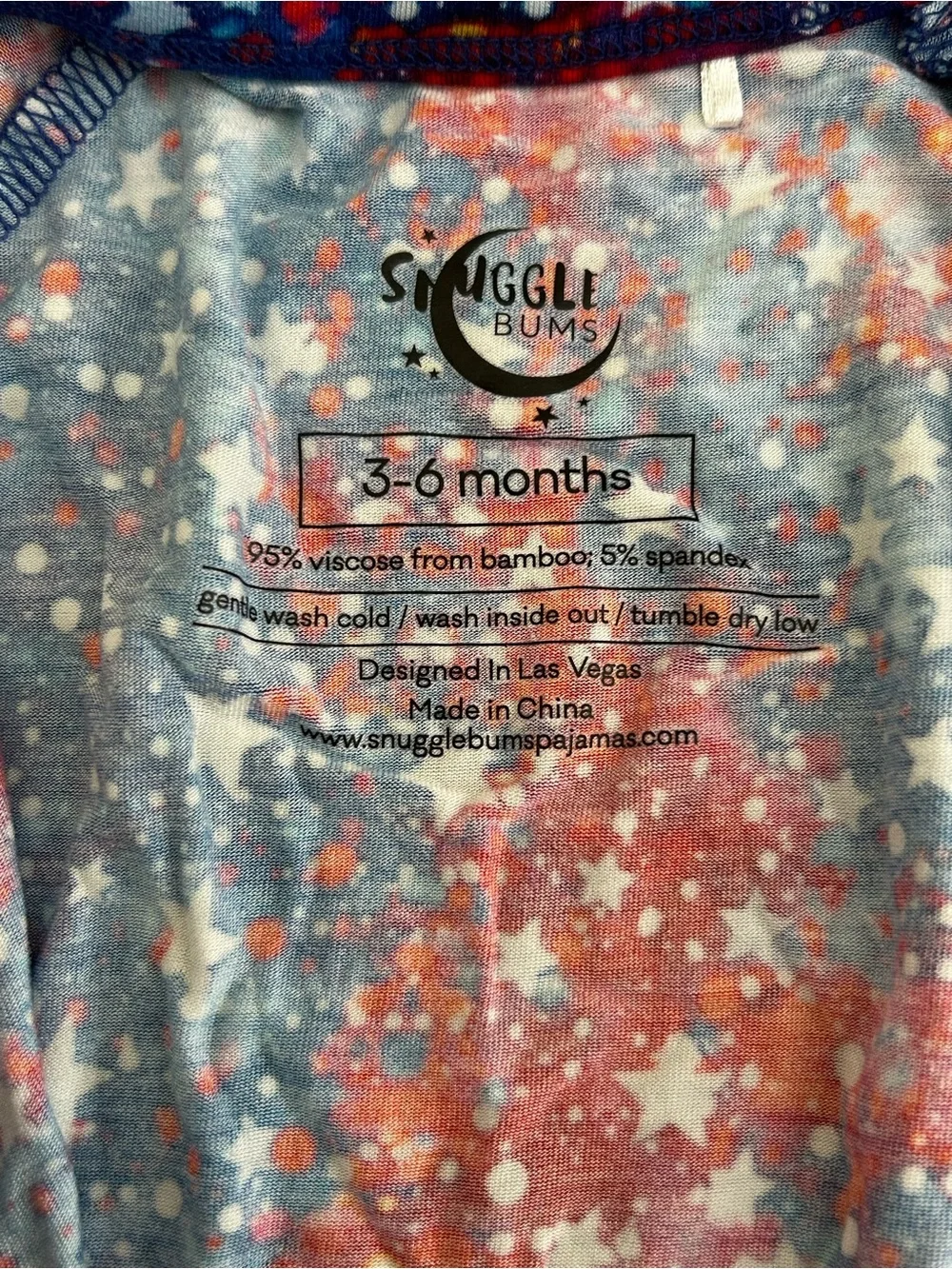 Bamboo Snuggle Bums Starry Galaxy Zip Romper - Red & Blue 3-6Mo